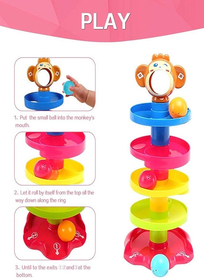 KITMEER 5 Layer Ball Drop and roll Swirling Tower for Baby and Toddler Stack, Drop and go Ball ramp Toy Set Includes 3 Spinning Acrylic Activity Balls- Multi Color - Image 4